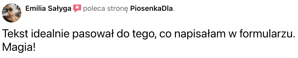 Tekst idealnie pasował do tego, co napisałam w formularzu. Magia!